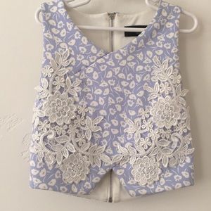 Cropped zip up lace detail tank top